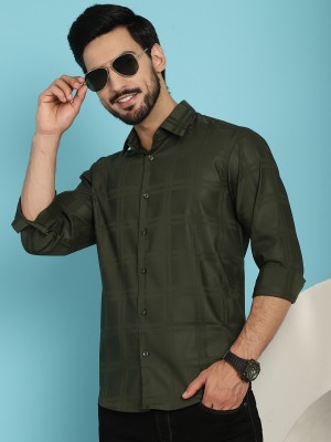 Indian Needle Men Checkered Casual Dark Green Shirt