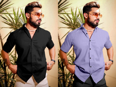 METRONAUT Men Self Design Casual Multicolor Shirt(Pack of 2)