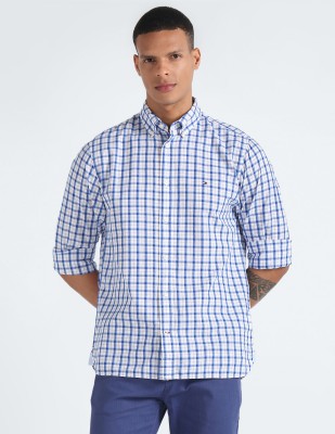 TOMMY HILFIGER Men Checkered Casual Dark Blue Shirt