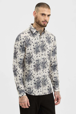 Snitch Men Floral Print Casual Beige Shirt