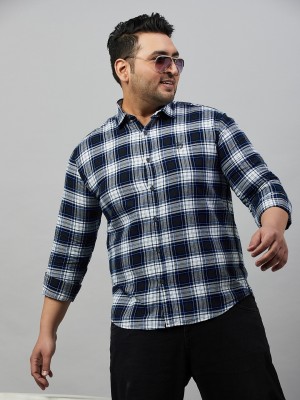 Showoff Plus Men Checkered Casual Blue Shirt