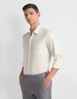 ARROW Men Checkered Formal Light Blue, Cream Shirt