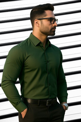 NEWSHIRTS Men Solid Formal Green Shirt
