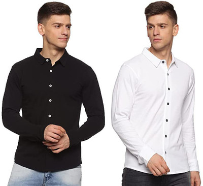 RSO Outfits Men Solid Casual White, Black Shirt(Pack of 2)