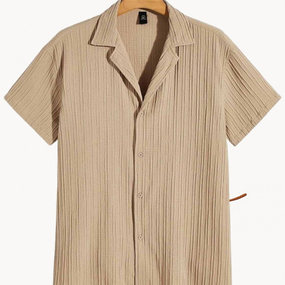 Look Trendy Men Self Design Casual Beige Shirt