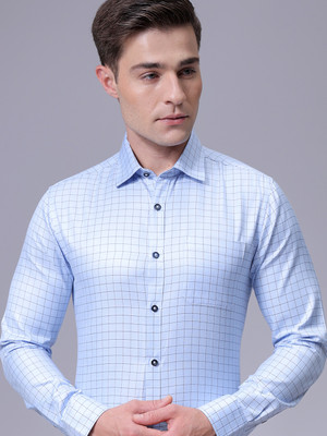 The Indian Garage Co. Men Checkered Formal Blue Shirt