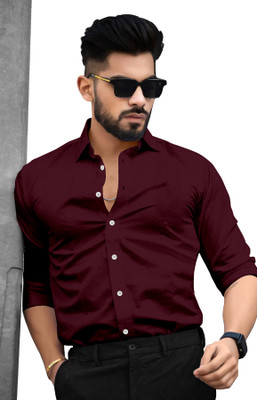 DORAEMON FASHION Men Solid Casual Maroon Shirt