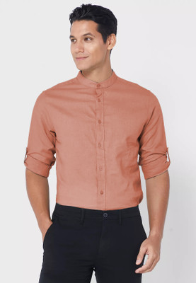 BASE 41 Men Solid Formal Orange Shirt