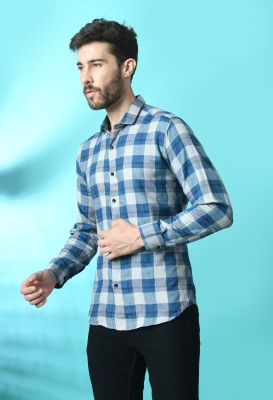 Tanip Men Checkered Casual Blue Shirt