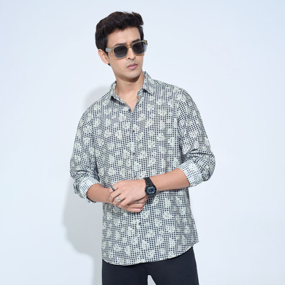 Peregrine by Pantaloons Men Floral Print Casual Grey Shirt