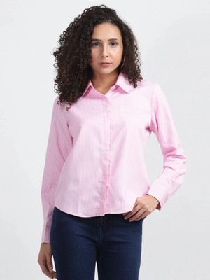 Nksa Fashion Women Striped Casual Pink, White Shirt