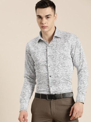 Hancock Men Printed Formal White, Black Shirt