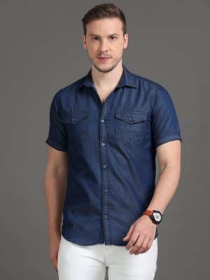 CAZZBA Men Washed Casual Dark Blue Shirt