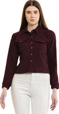 FASHIO Women Self Design Casual Maroon Shirt