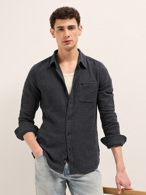 THE BEAR HOUSE Men Self Design Casual Grey Shirt