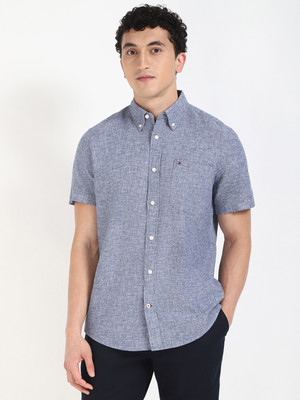 TOMMY HILFIGER Men Self Design Casual Blue Shirt