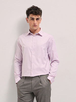 THE BEAR HOUSE Men Striped Formal Pink Shirt