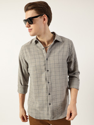 THOMAS SCOTT Men Checkered Casual Grey Shirt