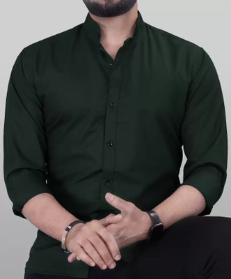 ANP BIHARIKA Men Solid Casual Dark Green Shirt