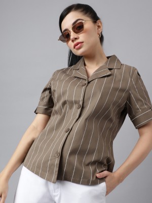 Hancock Women Striped Casual Brown Shirt