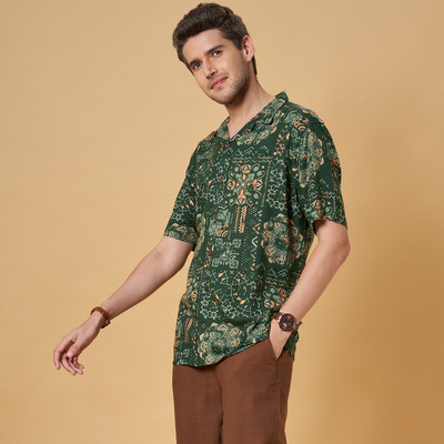 7 Alt by Pantaloons Men Printed Casual Green Shirt