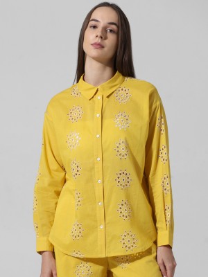 ONLY Women Self Design Casual Yellow Shirt