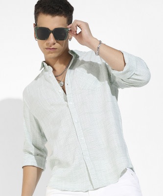 CAMPUS SUTRA Men Striped Casual White, Green Shirt