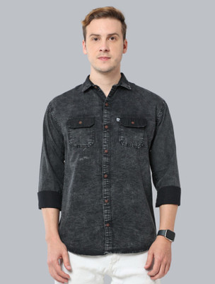 AIA FAB Men Washed Casual Black Shirt