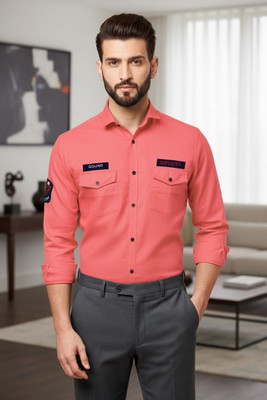 ESTHERCHARM Men Solid Formal Pink Shirt