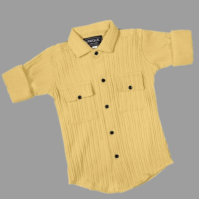 Mammeru Boys Self Design Festive Yellow Shirt