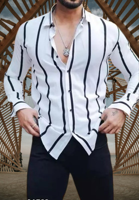 Divybhav Men Striped Casual White Shirt