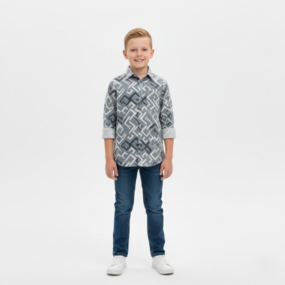 Som Boys Printed Casual Silver Shirt