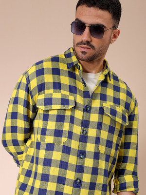 The Indian Garage Co. Men Checkered Beach Wear Yellow Shirt