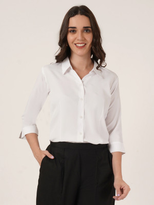 Brownverse Women Solid Casual White Shirt