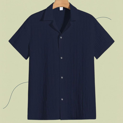 A Dearise Trend Men Self Design Casual Dark Blue Shirt