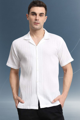 A DEEMOON TREND Men Self Design Casual White Shirt