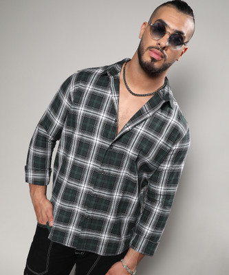Instafab Plus Men Striped Casual Green Shirt