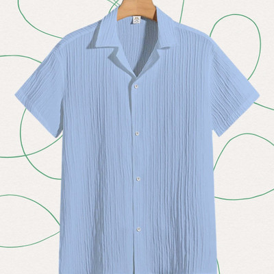 Looksky Men Self Design Casual Light Blue Shirt