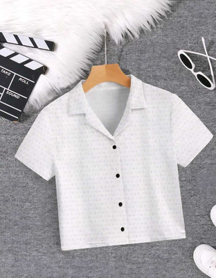 LookRange Women Self Design Casual White Shirt