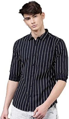 SUJATA DEVI Men Striped Casual White, Dark Blue Shirt