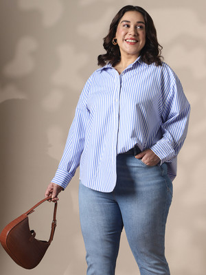 Globus Women Striped Casual Blue, White Shirt