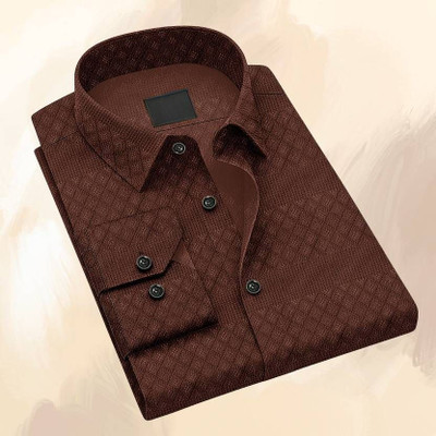 The style grove Men Self Design Casual Brown Shirt