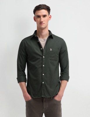 U.S. POLO ASSN. Men Solid Casual Green Shirt