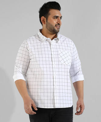 Instafab Plus Men Checkered Casual White Shirt