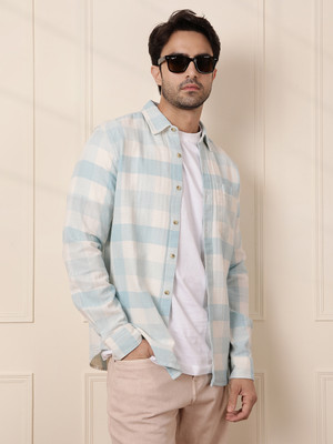 WROGN Men Checkered Casual Light Blue Shirt