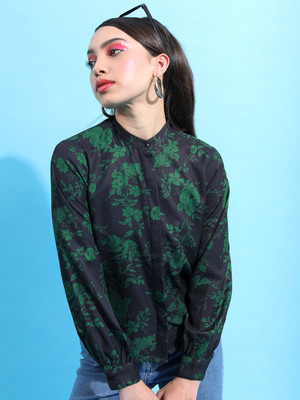 Tokyo Talkies Women Printed Casual Black, Dark Green Shirt