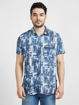 Spykar Men Printed Casual Blue Shirt