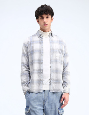 FLYING MACHINE Men Checkered Casual Blue Shirt