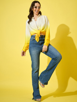 DIMPY GARMENTS Women Dyed/Ombre Casual Yellow Shirt