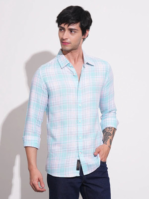BEING HUMAN Men Self Design Casual Light Blue Shirt